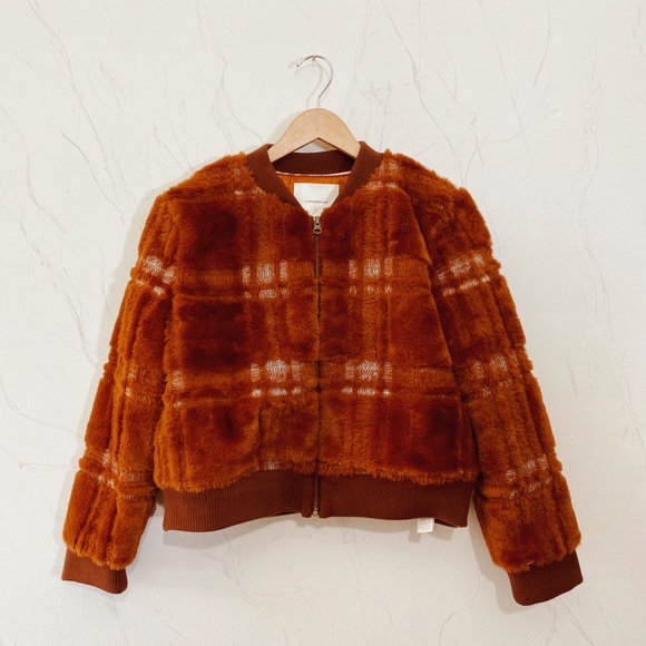NWT Anthroplogie Plaid Teddy Bomber - Picture 1 of 3